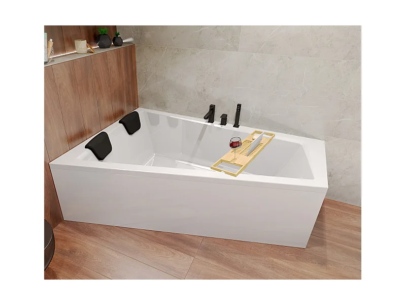 Badewanne Eckwanne INTIMA 170x125 Links | Ablauf & Füße GRATIS ! + 2 Kopfstütze + Bambus Badewannenablage