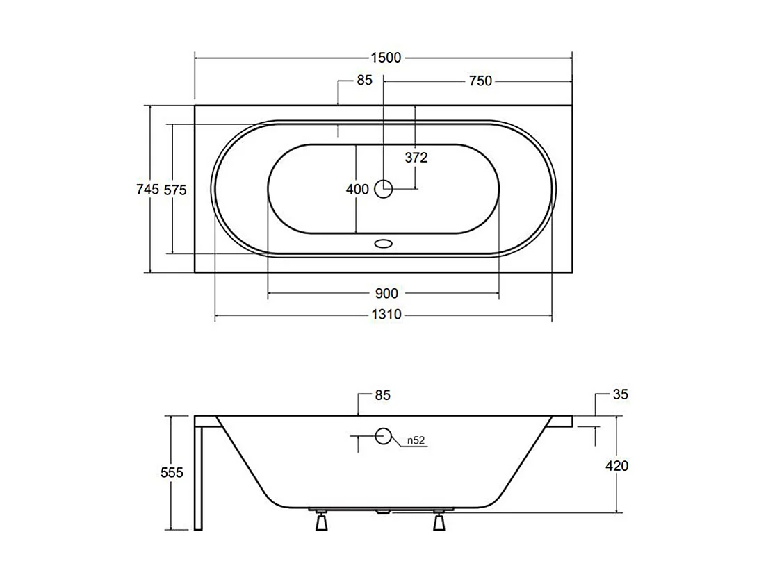 Badewanne Rechteck VITAE 150x75 mit Styroporverkleidung | Ablauf & Füße GRATIS !