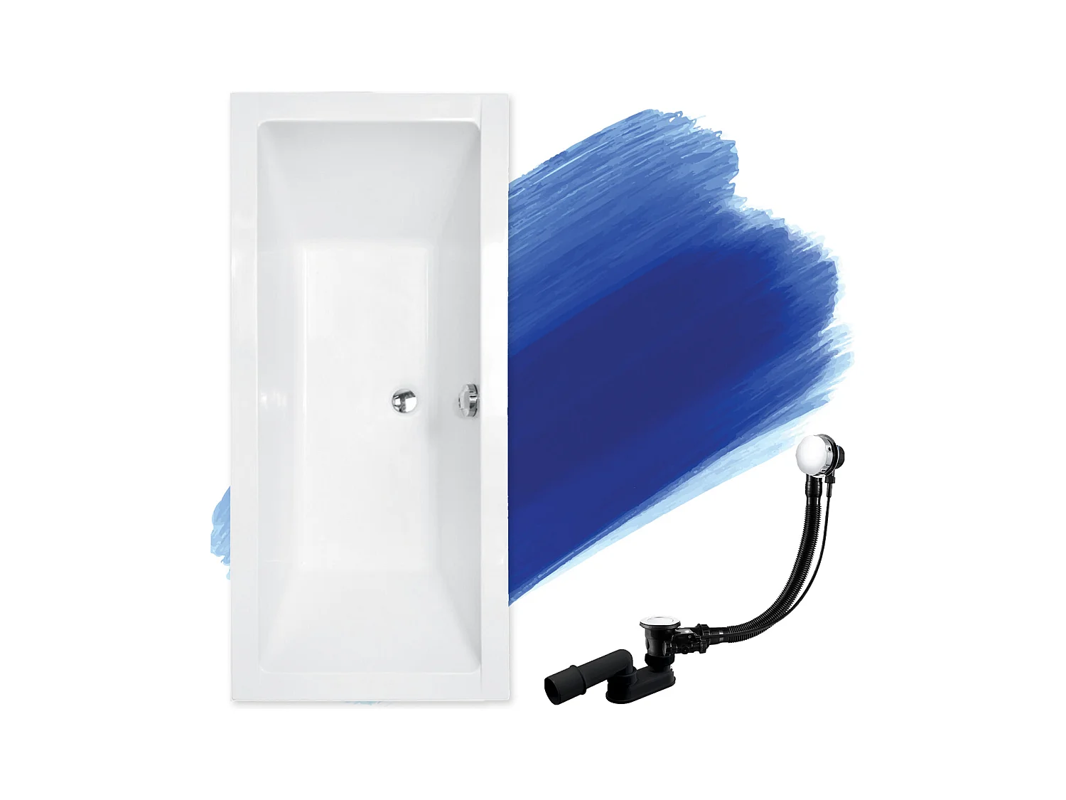 Baignoire rectangulaire 190x90 QUADRO SLIM acrylique blanc, sans Habillage + Pieds + Vidage à chromé
