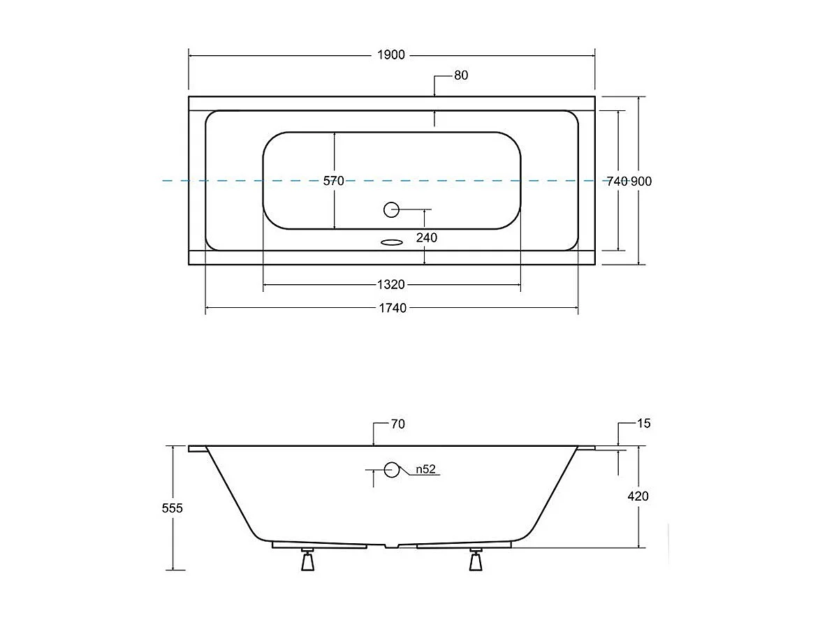 Badewanne Rechteck QUADRO SLIM 190x90 | Ablauf & Füße GRATIS !