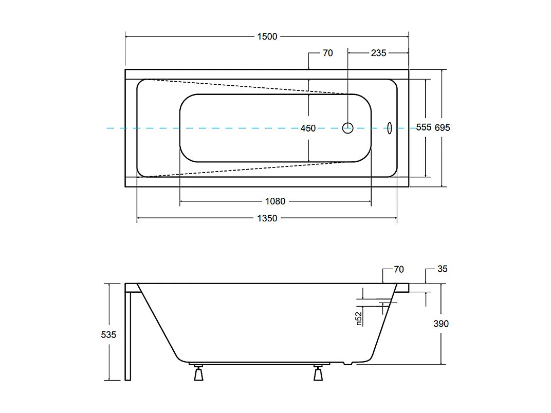 Badewanne Rechteck MODERN 150x70 mit AcrylSchürze | Ablauf & Füße GRATIS !