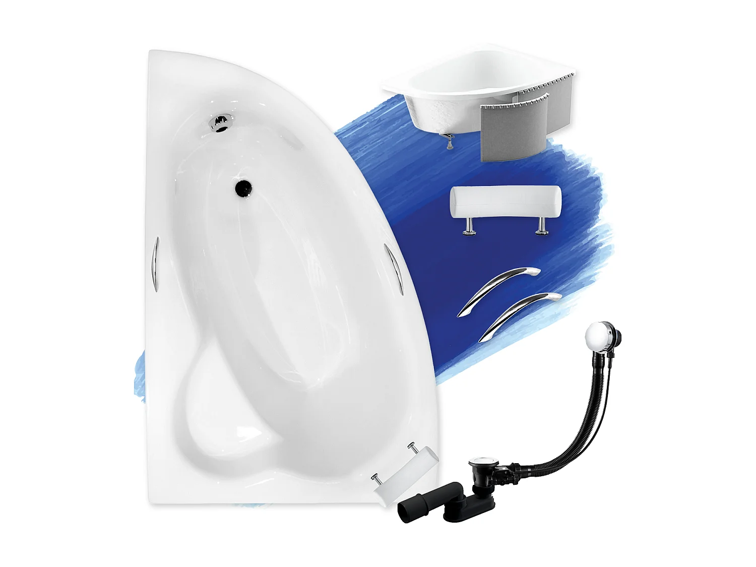 Hoekbad NATALIA PREMIUM 150x100 links met piepschuim bekleding | Afvoer &amp; voeten GRATIS!