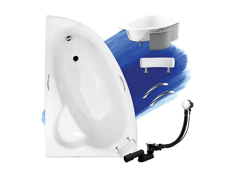 Hoekbad NATALIA PREMIUM 150x100 links met piepschuim bekleding | Afvoer &amp; voeten GRATIS!