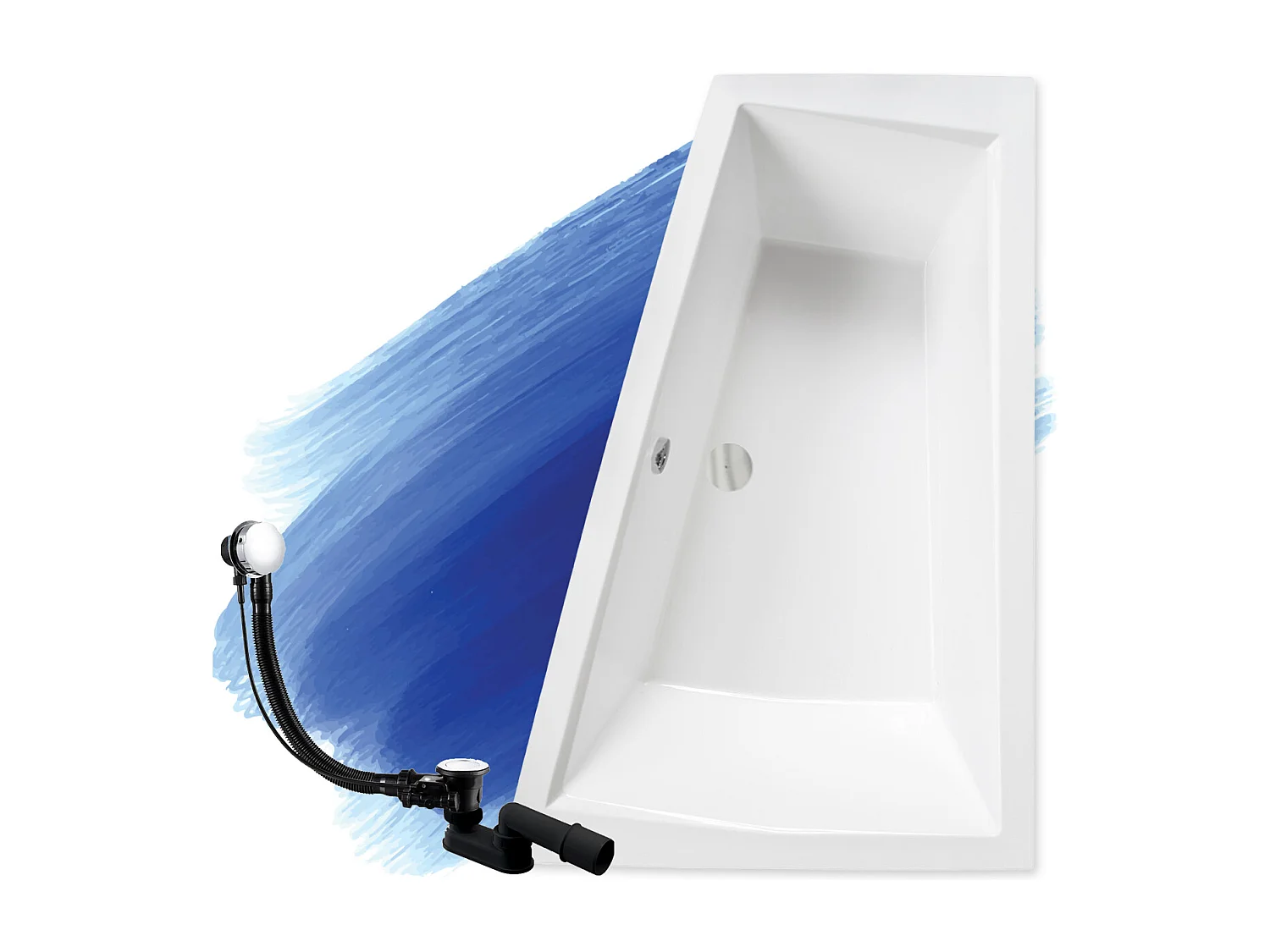 Baignoire asymétrique 170x125 Droite INTIMA acrylique blanc, sans Habillage + Pieds + Vidage à chromé