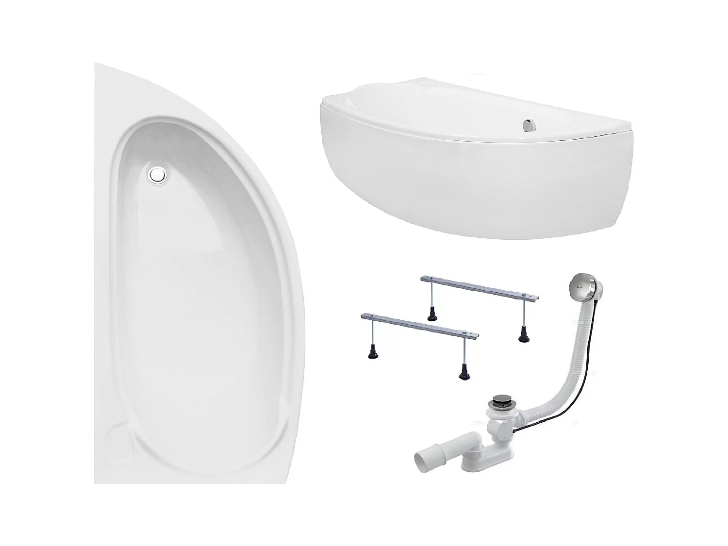 Hoekbad MINI 150x70 links met acrylschort | Afvoer &amp; poten GRATIS!