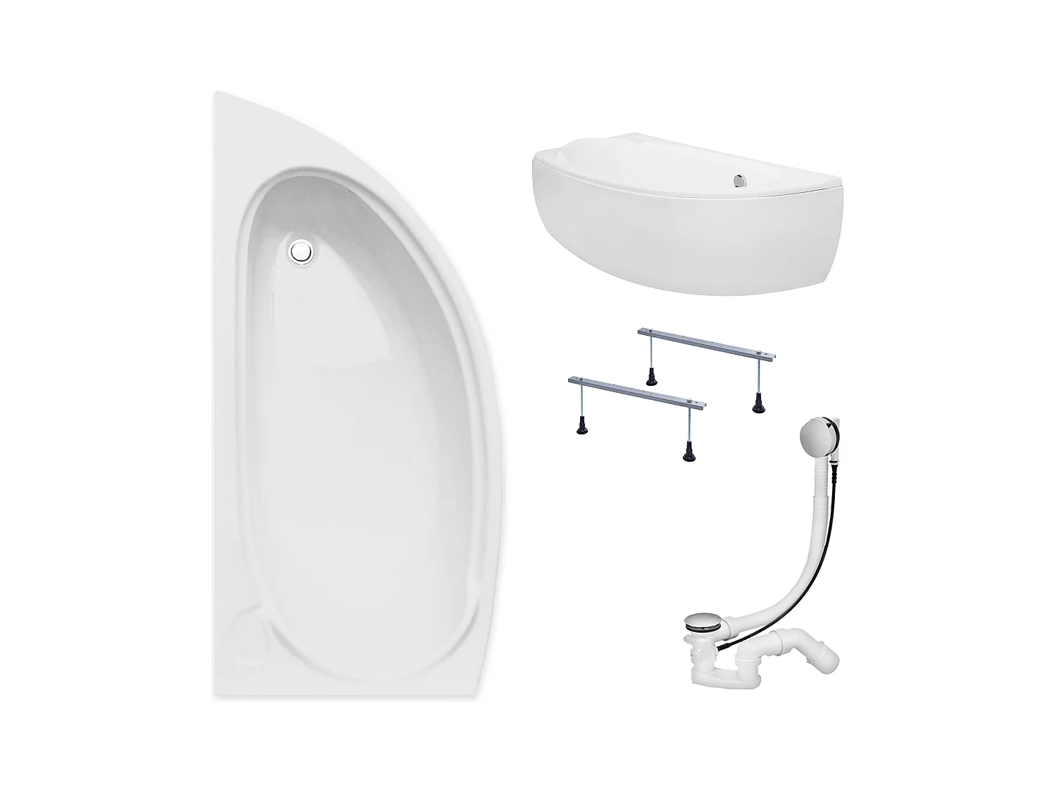 Hoekbad MINI 150x70 links met acrylschort | Afvoer &amp; poten GRATIS!