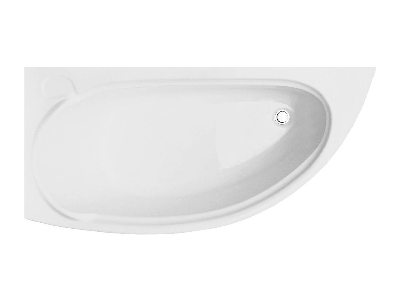 Baignoire asymétrique 150x70 Gauche MINI acrylique blanc + avec Tablier + Pieds + Vidage à chromé