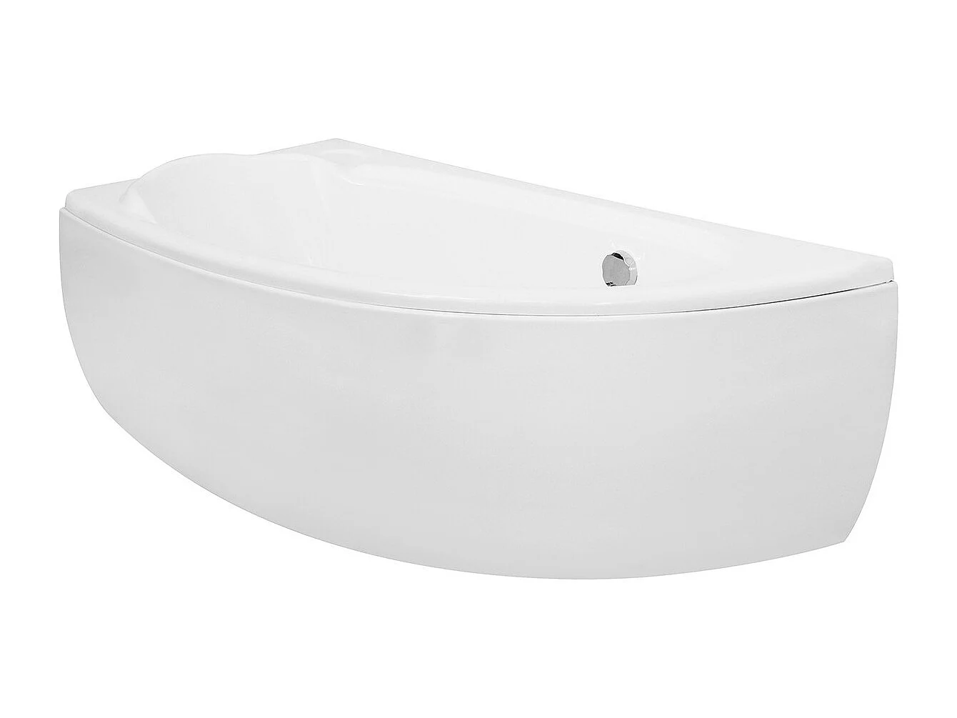 Baignoire asymétrique 150x70 Gauche MINI acrylique blanc + avec Tablier + Pieds + Vidage à chromé