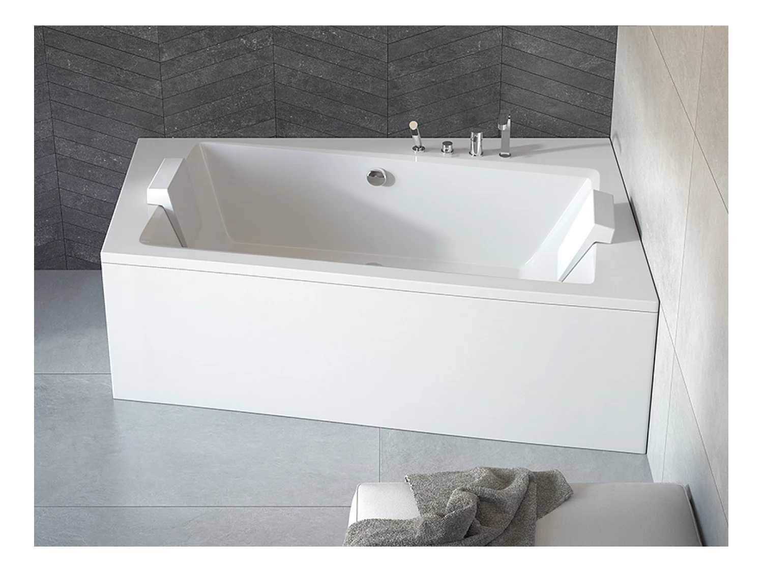 Badewanne Eckwanne INFINITY 170x110 Rechts mit AcrylSchürze | Ablauf & Füße GRATIS !