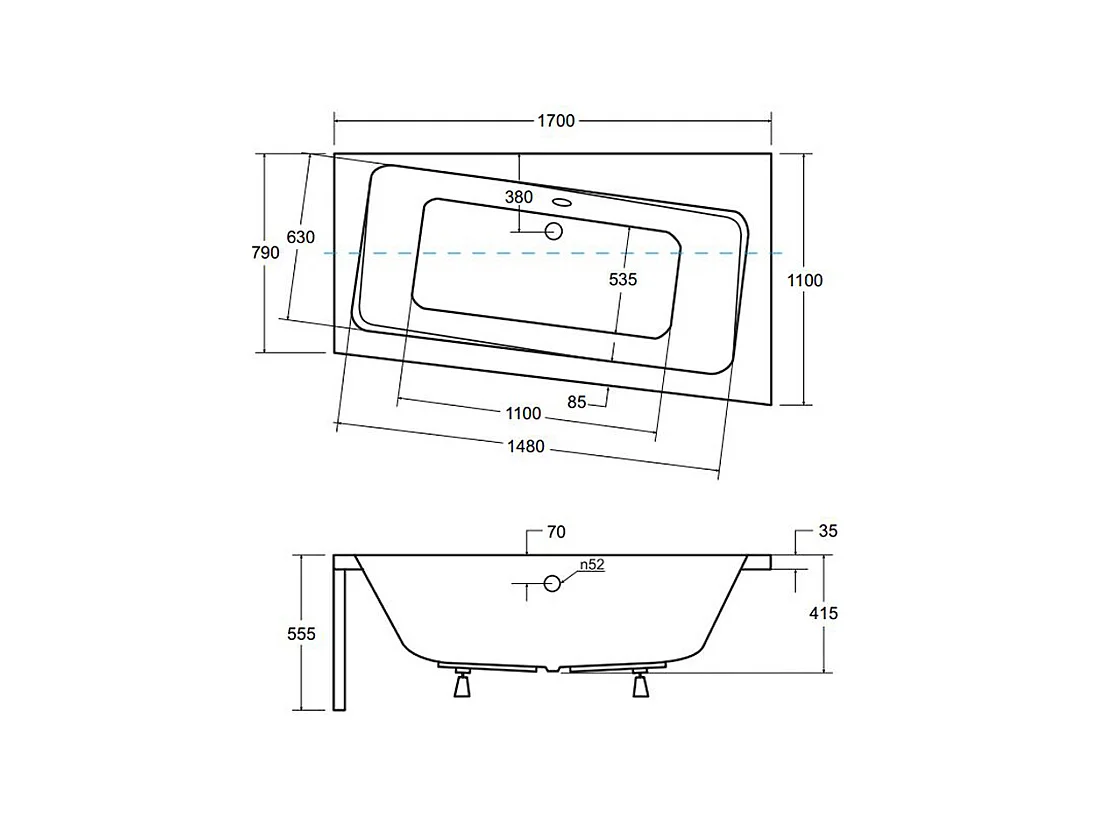 Badewanne Eckwanne INFINITY 170x110 Rechts mit AcrylSchürze | Ablauf & Füße GRATIS !