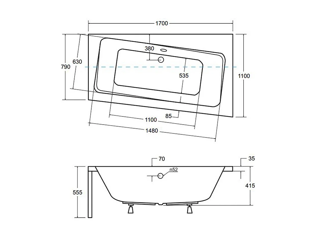 Badewanne Eckwanne INFINITY 170x110 Rechts mit AcrylSchürze | Ablauf & Füße GRATIS !