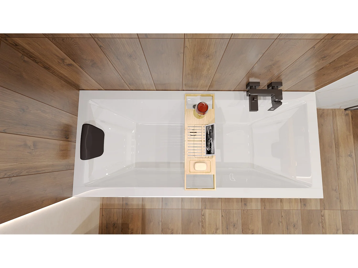 Baignoire rectangulaire 175x80 QUADRO acrylique blanc, sans Habillage + Repose Tête + Pieds + Vidage à chromé