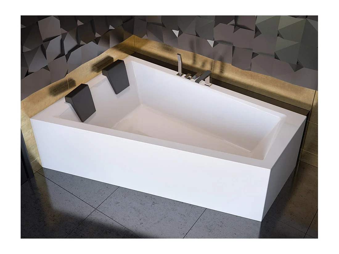 Badewanne Eckwanne INTIMA 170x125 Links mit Styroporverkleidung und 2x Kopfstützen | Ablauf & Füße GRATIS !