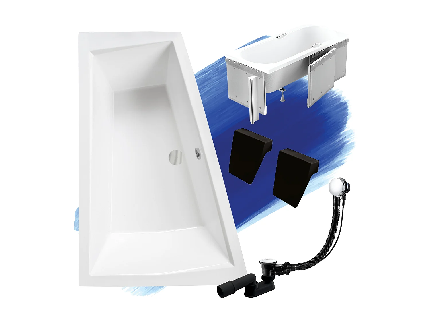 Hoekbad INTIMA 170x125 links met piepschuim bekleding en 2x hoofdsteunen | Afvoer &amp; voeten GRATIS!