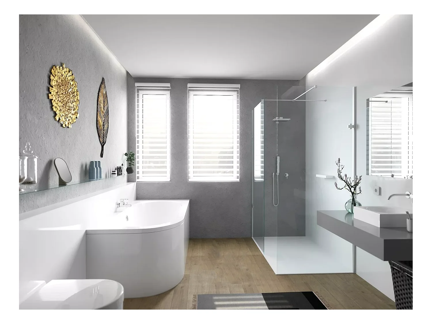 Baignoire asymétrique 170x75 Droite AVITA acrylique blanc + avec Tablier + Pieds + Vidage à chromé