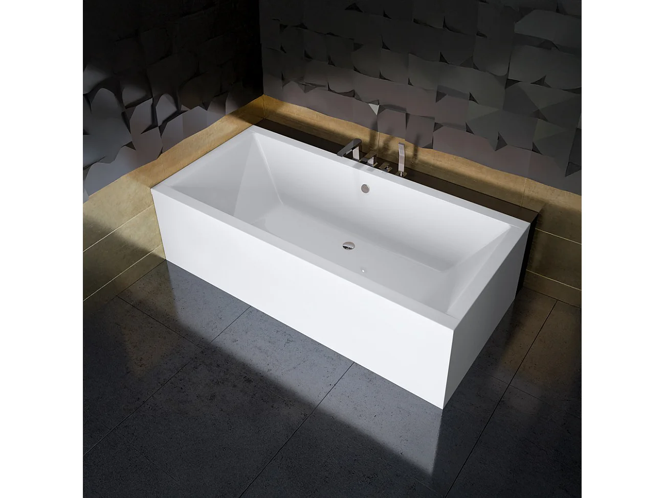 Baignoire rectangulaire 170x75 QUADRO acrylique blanc + Support stabilisateur en polystyrène + Pieds + Vidage à chromé