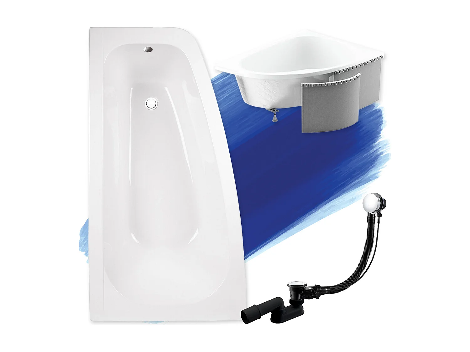 Badewanne Eckwanne LUNA 150x80 Links mit Styroporverkleidung | Ablauf & Füße GRATIS !