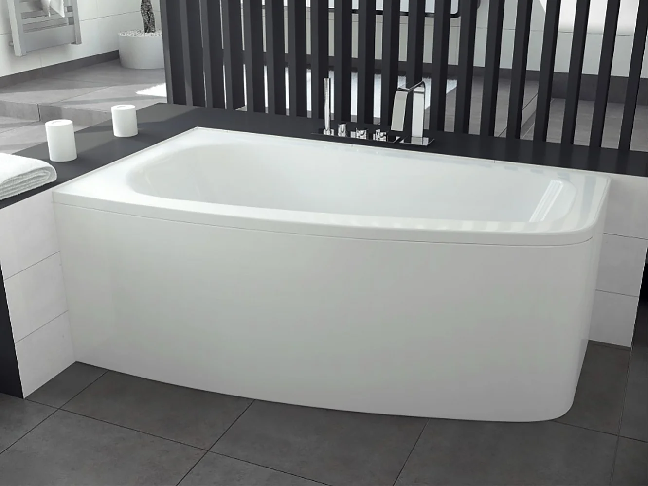 Badewanne Eckwanne LUNA 150x80 Links mit Styroporverkleidung | Ablauf & Füße GRATIS !