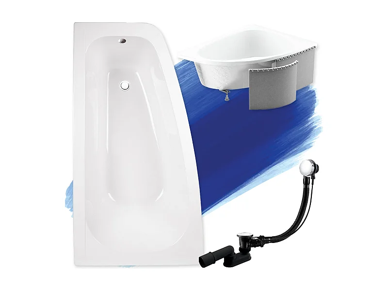 Badewanne Eckwanne LUNA 150x80 Links mit Styroporverkleidung | Ablauf & Füße GRATIS !