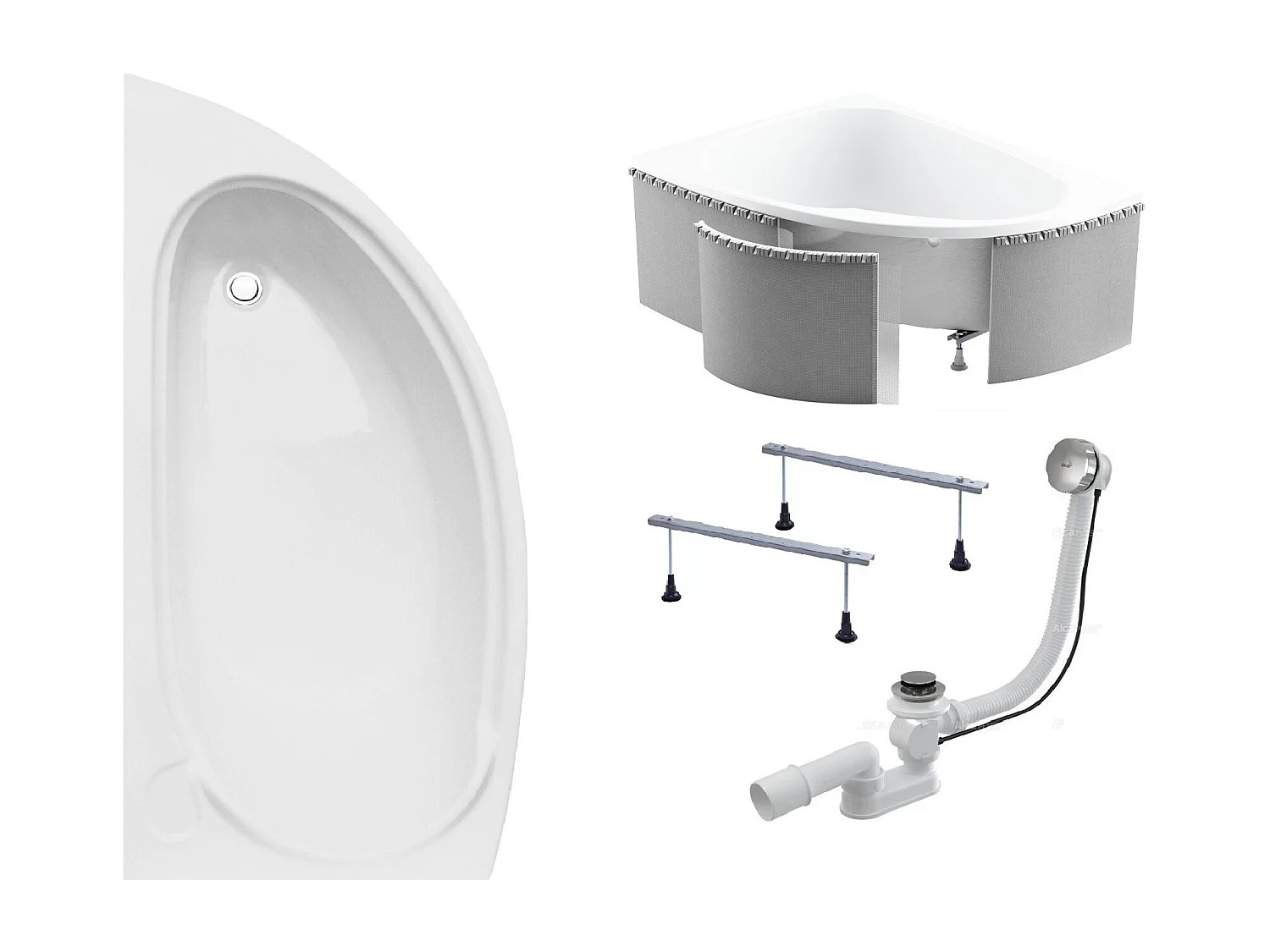 Hoekbad MINI 150x70 links met piepschuim bekleding | Afvoer &amp; poten GRATIS!