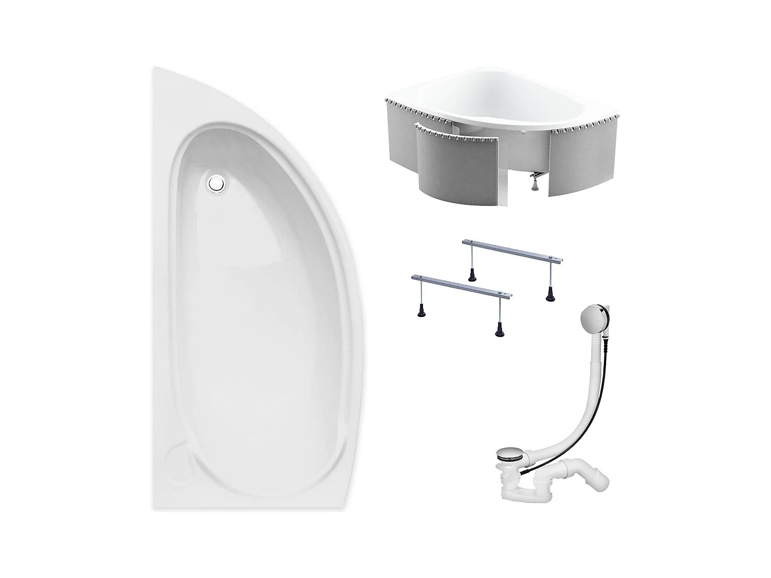 Hoekbad MINI 150x70 links met piepschuim bekleding | Afvoer &amp; poten GRATIS!