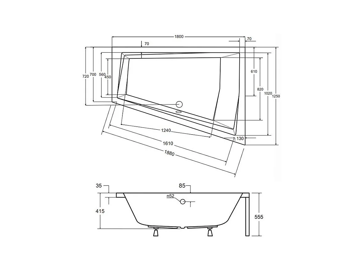 Badewanne Eckwanne INTIMA 180x125 Rechts + 1 Kopfstütze KODI | Ablauf & Füße GRATIS !