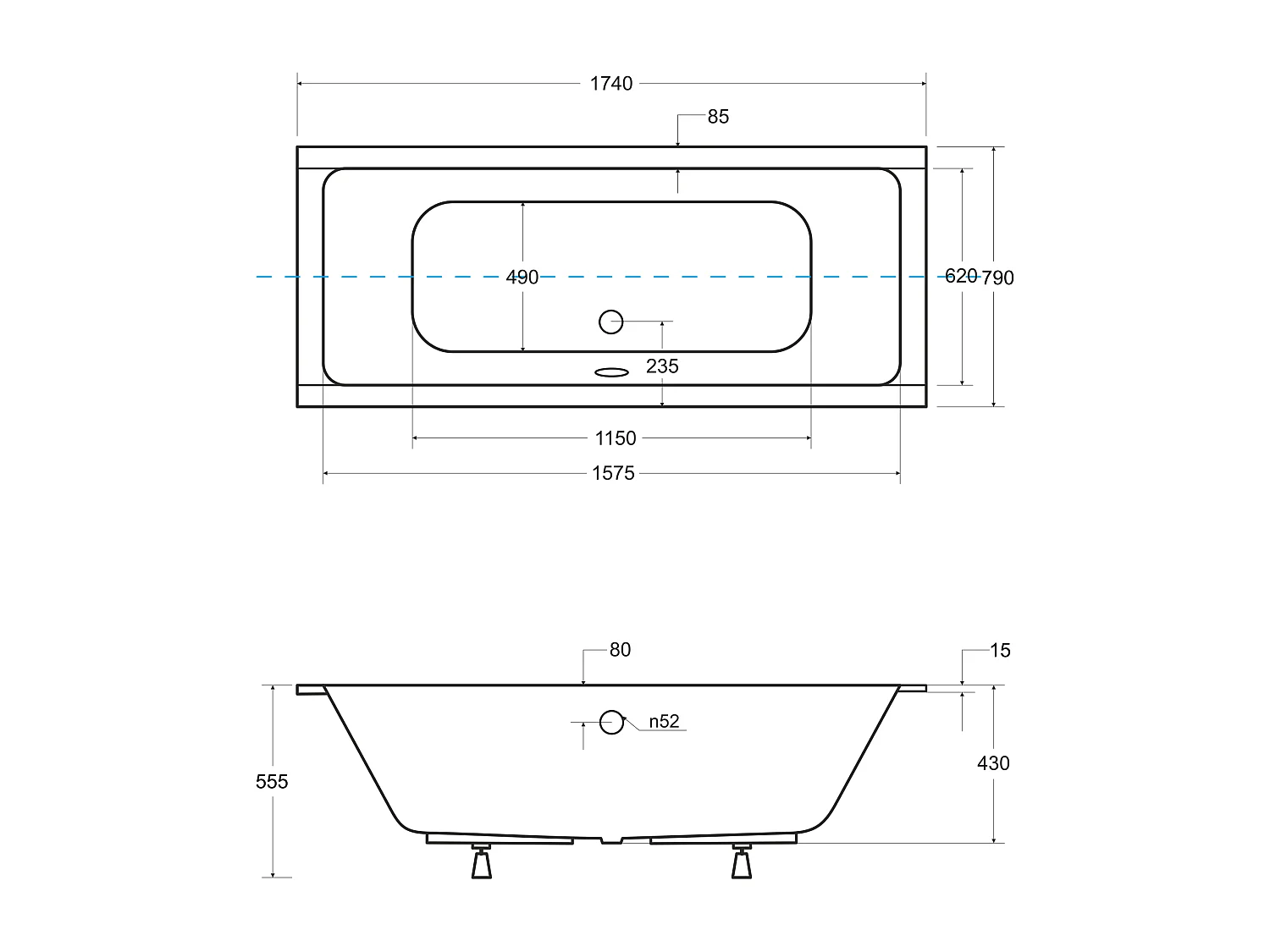 Badewanne Rechteck QUADRO SLIM 175x80 | Ablauf & Füße GRATIS !