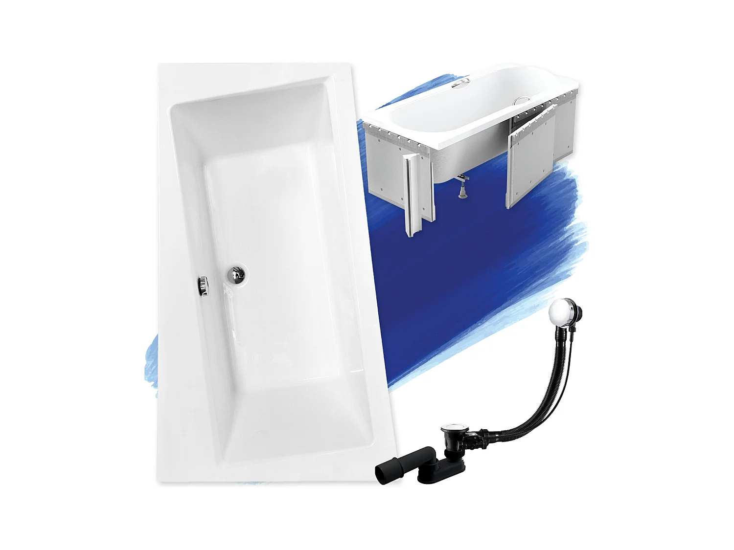 Badewanne Eckwanne INFINITY 150x90 Links mit Styroporverkleidung | Ablauf & Füße GRATIS !