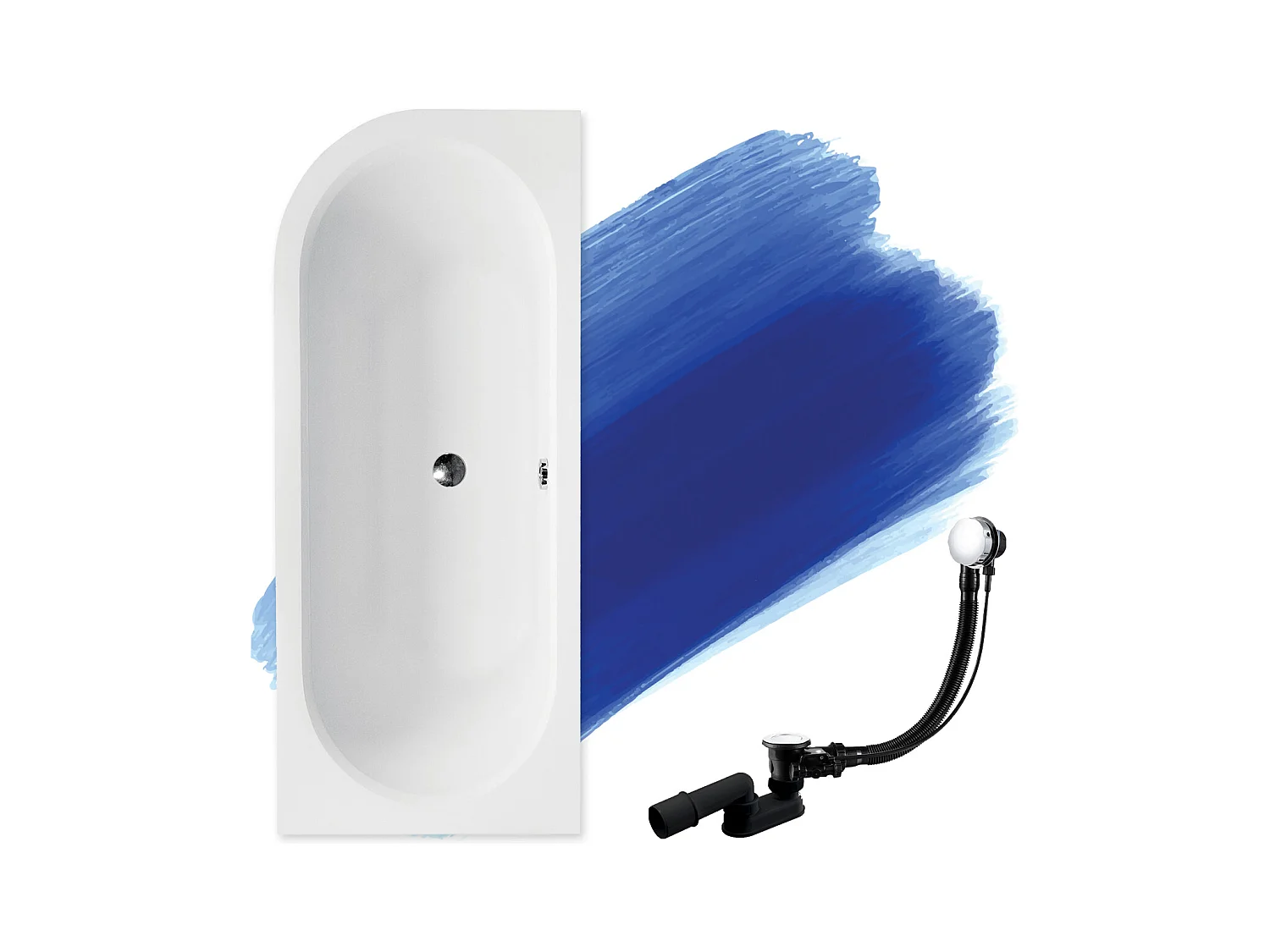 Baignoire asymétrique 170x75 Droite AVITA SLIM acrylique blanc, sans Habillage + Pieds + Vidage à chromé