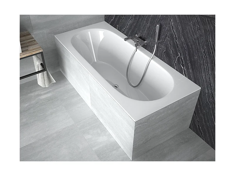 Baignoire rectangulaire 180x80 VITAE SLIM acrylique blanc + Support stabilisateur en polystyrène + Pieds + Vidage à chromé