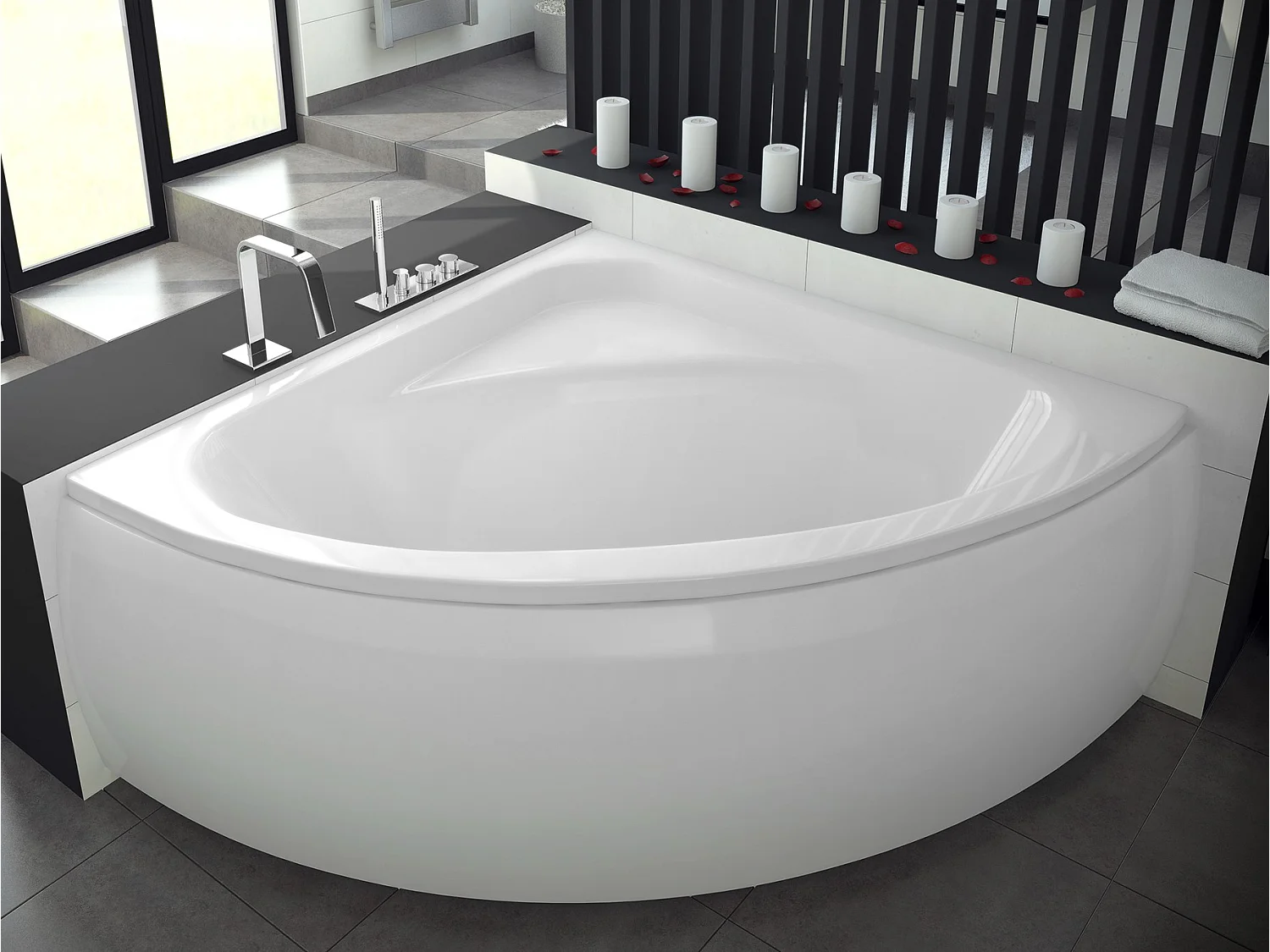 Badewanne Eckwanne LUKSJA 148x148 mit AcrylSchürze | Ablauf & Füße GRATIS !