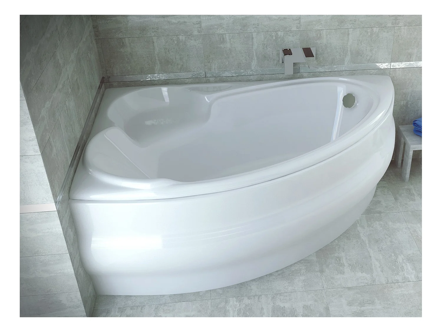 Baignoire asymétrique 155x95 Gauche FINEZJA acrylique blanc, sans Habillage + Pieds + Vidage à chromé