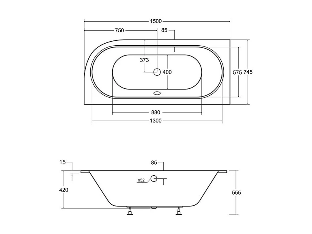 Hoekbad AVITA SLIM 150x75 links met piepschuim bekleding, legplank 4 cm | Afvoer en poten GRATIS!