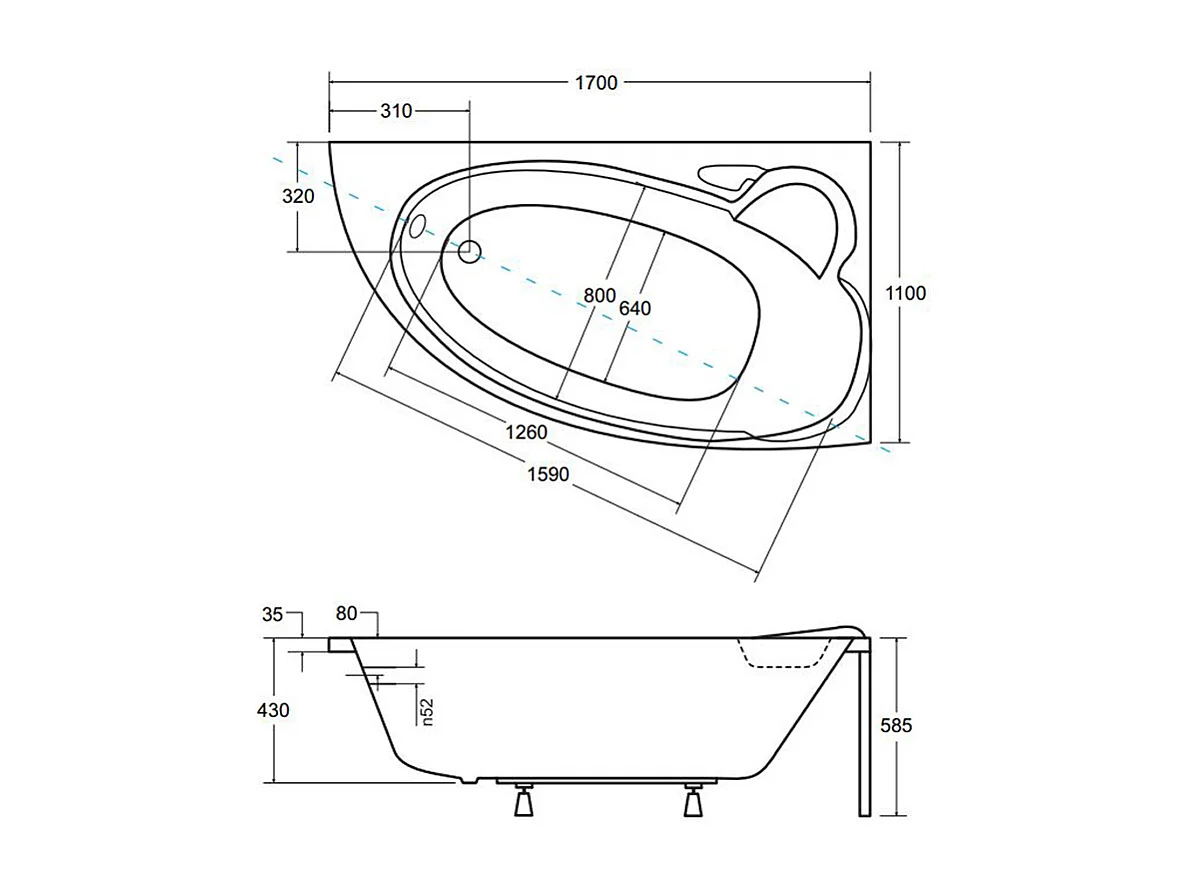 Badewanne Eckwanne FINEZJA 170x110 Rechts mit Styroporverkleidung | Ablauf & Füße GRATIS !