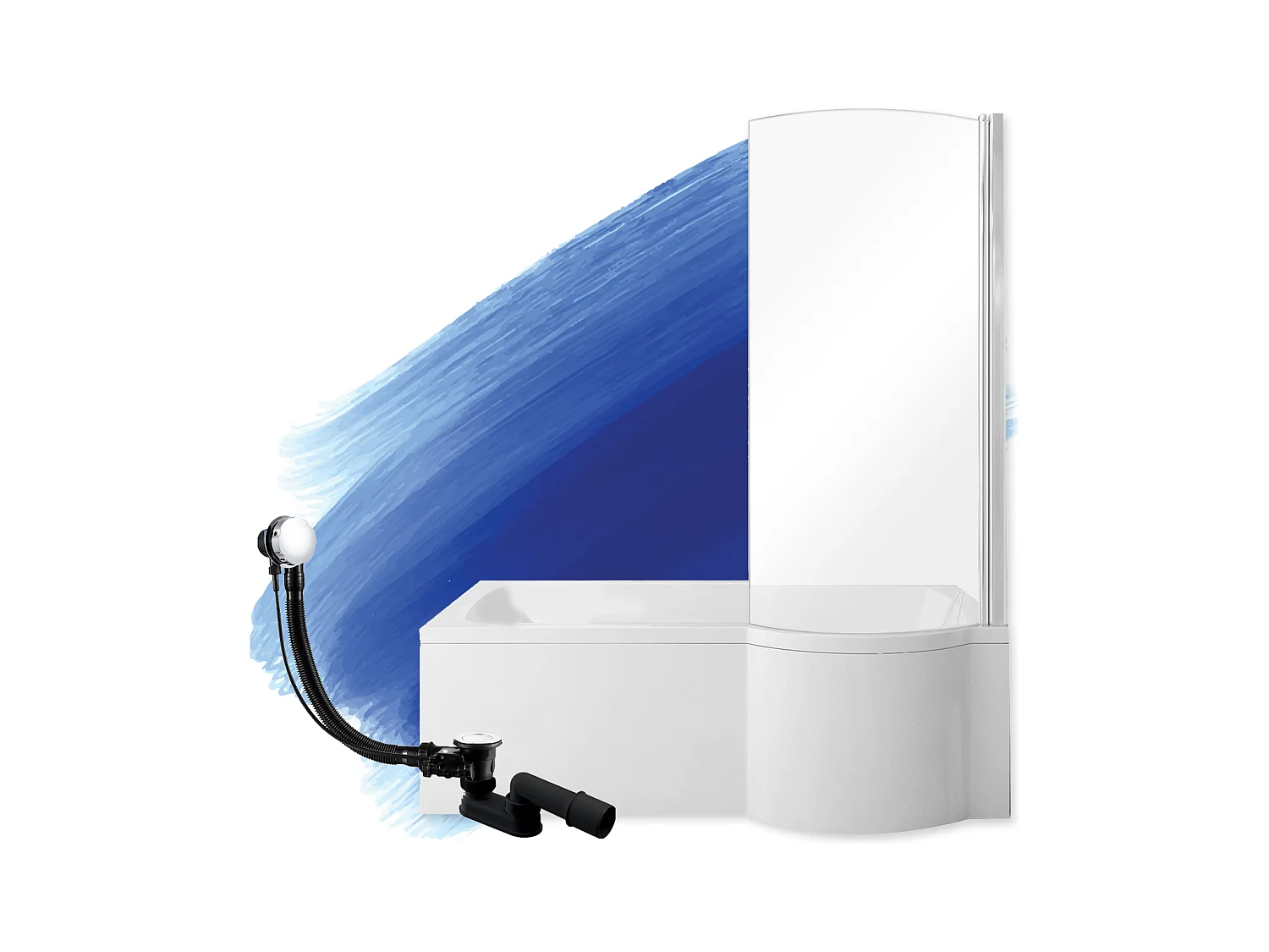 Badewanne Rechteck INSPIRO 150x70 Rechts mit Glasabtrennung  | Ablauf & Füße GRATIS !