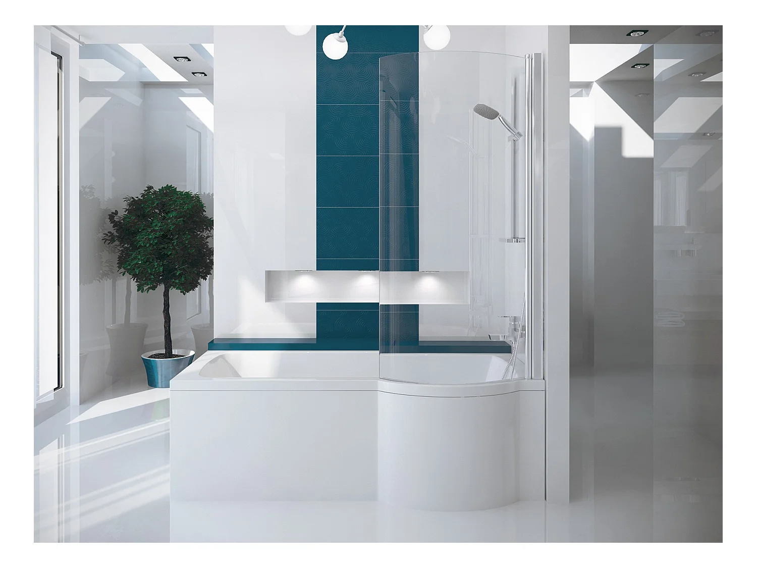 Badewanne Rechteck INSPIRO 150x70 Rechts mit Glasabtrennung  | Ablauf & Füße GRATIS !