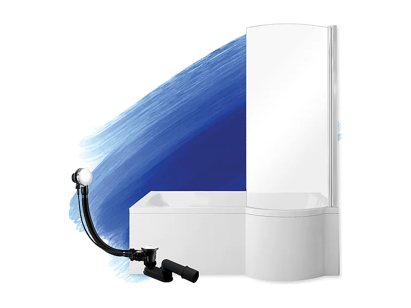 Badewanne Rechteck INSPIRO 150x70 Rechts mit Glasabtrennung  | Ablauf & Füße GRATIS !