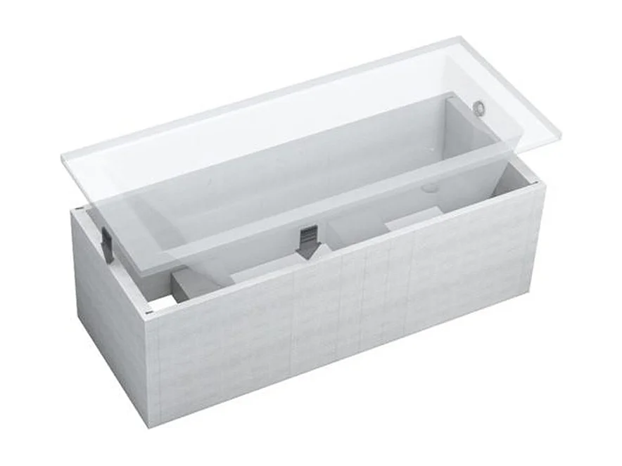 Baignoire rectangulaire 170x75 QUADRO SLIM acrylique blanc + Support stabilisateur en polystyrène + Pieds + Vidage à chromé