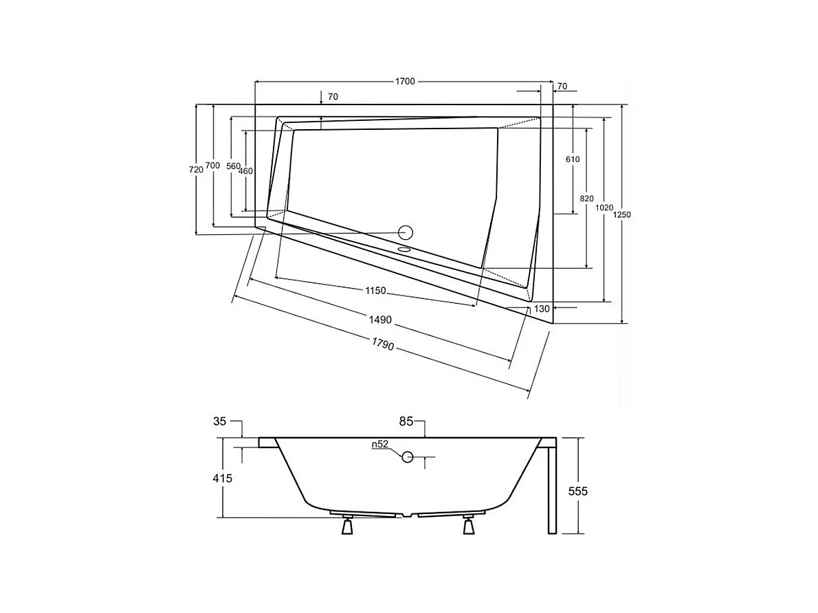 Badewanne Eckwanne INTIMA 170x125 Rechts mit AcrylSchürze und 2x Kopfstützen | Ablauf & Füße GRATIS !