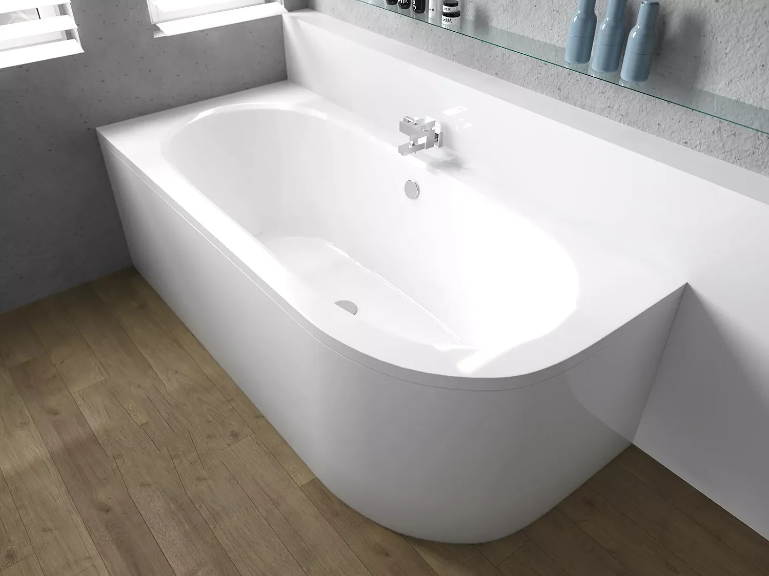 Hoekbad AVITA 170x75 links met acrylschort | Afvoer &amp; voeten GRATIS!