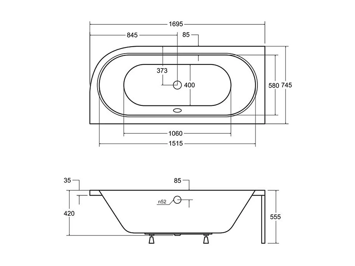 Hoekbad AVITA 170x75 links met acrylschort | Afvoer &amp; voeten GRATIS!