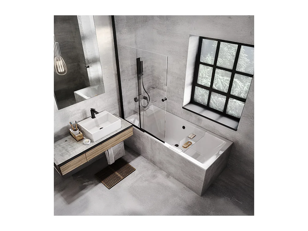 Baignoire rectangulaire 180x80 QUADRO SLIM acrylique blanc + Support stabilisateur en polystyrène + Pieds + Vidage à chromé