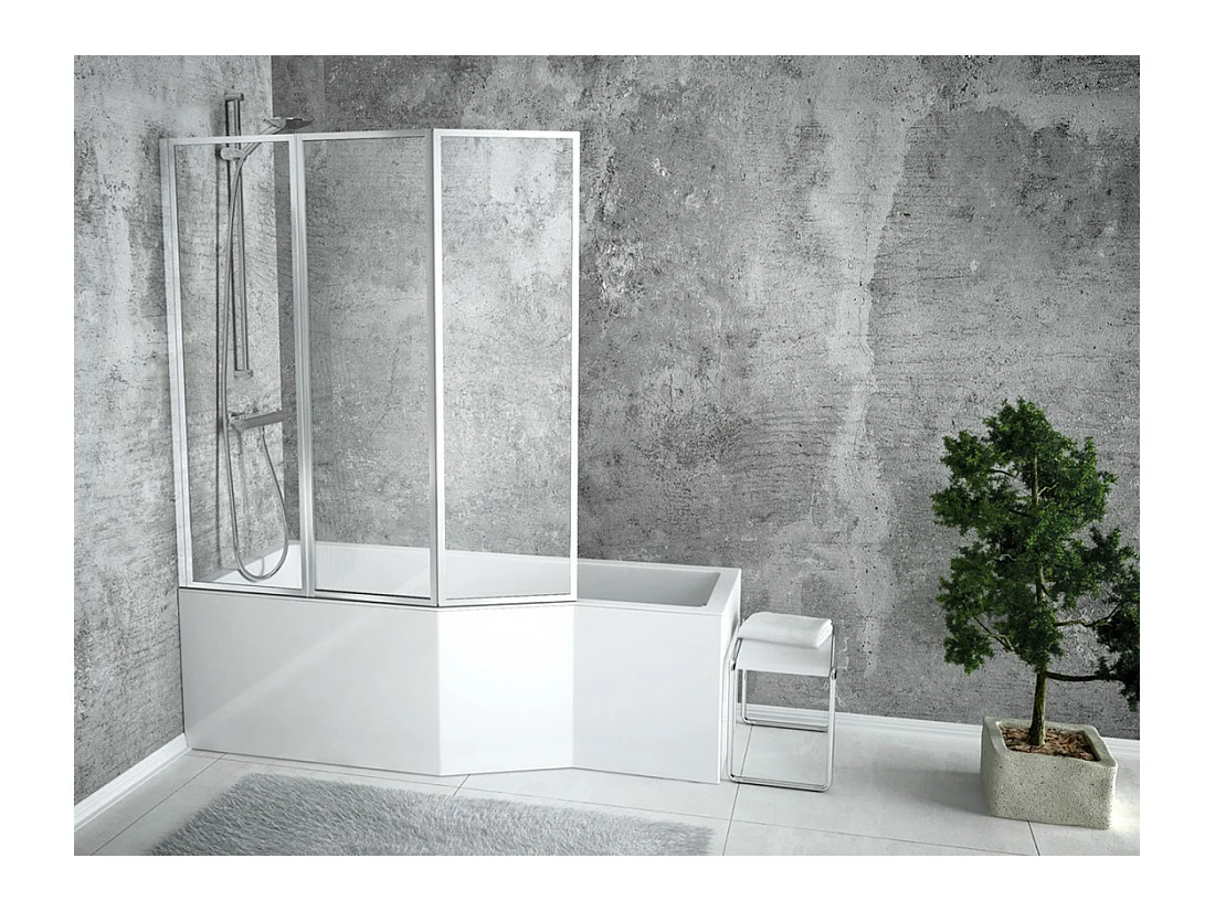 Baignoire asymétrique 170x75 Gauche INTEGRA acrylique blanc + Habillage en polystyrène + Pieds + Vidage à chromé