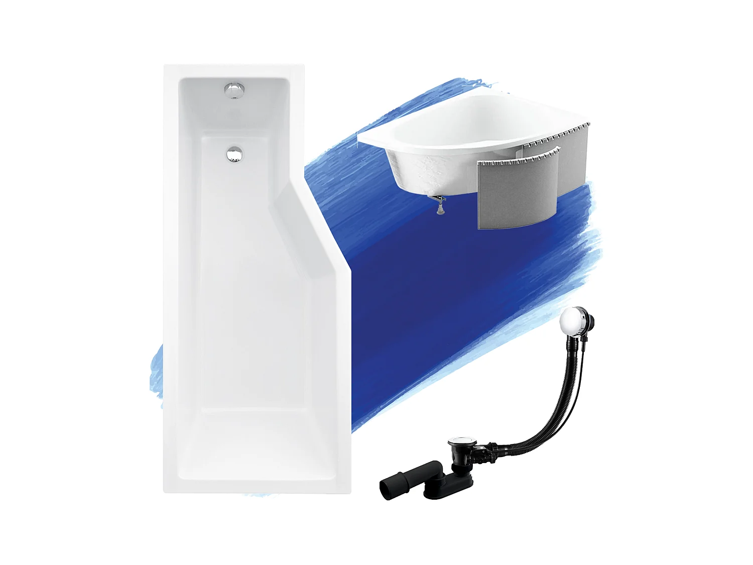 Badewanne Eckwanne INTEGRA 170x75 Links mit Styroporverkleidung | Ablauf & Füße GRATIS !