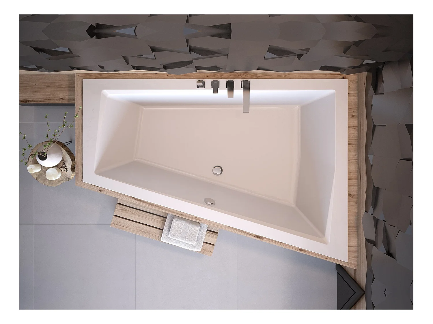 Hoekbad INTIMA SLIM 180x125 rechts met piepschuim bekleding, legplank 4 cm | Afvoer &amp; poten GRATIS!