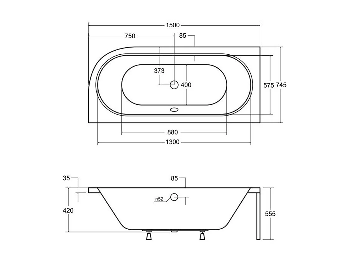 Badewanne Eckwanne AVITA 150x75 Links + Bambus Badewannenablage| Ablauf & Füße GRATIS !