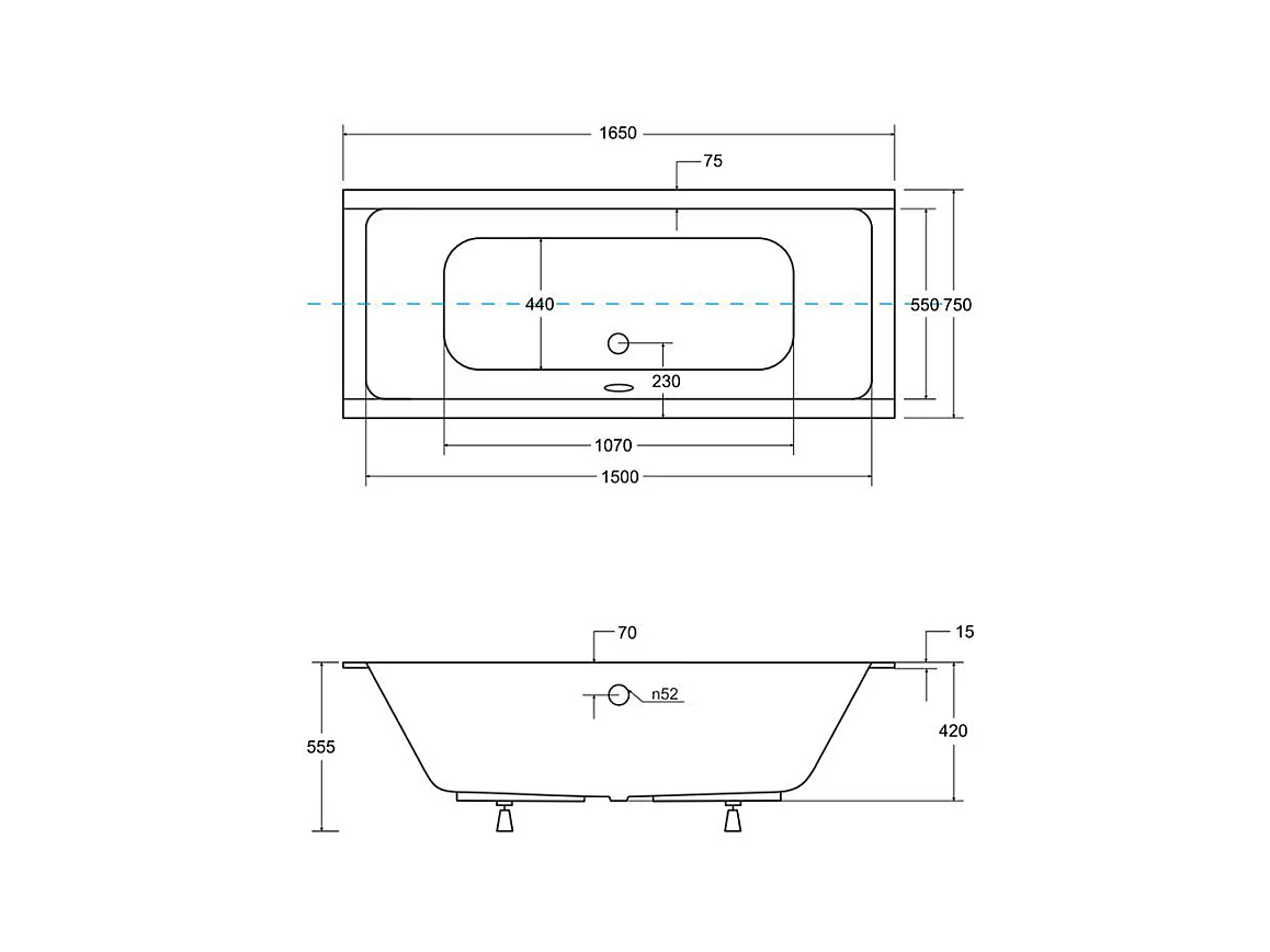 Badewanne Rechteck QUADRO SLIM 165x75 mit Styroporverkleidung Ablage 4cm | Ablauf & Füße GRATIS !
