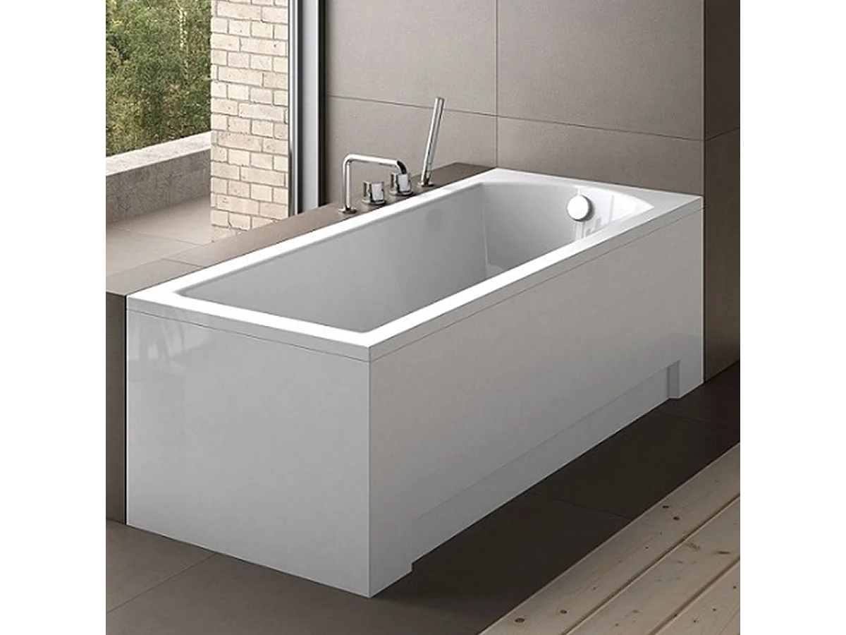 Baignoire rectangulaire 180x80 MODERN acrylique blanc + Habillage en polystyrène + Pieds + Vidage à chromé