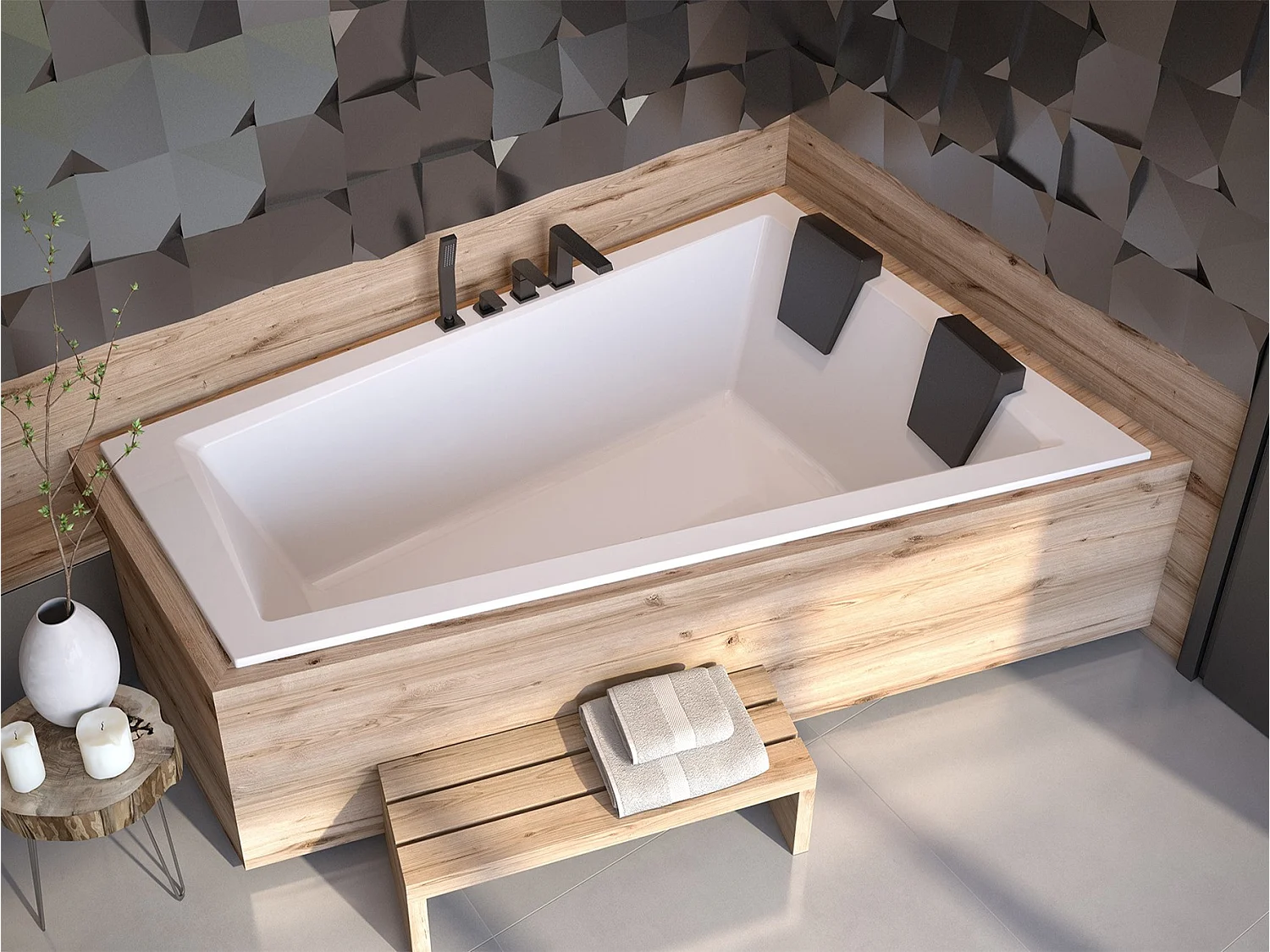 Hoekbad INTIMA SLIM 170x125 rechts met 2x hoofdsteunen | Afvoer &amp; voeten GRATIS!