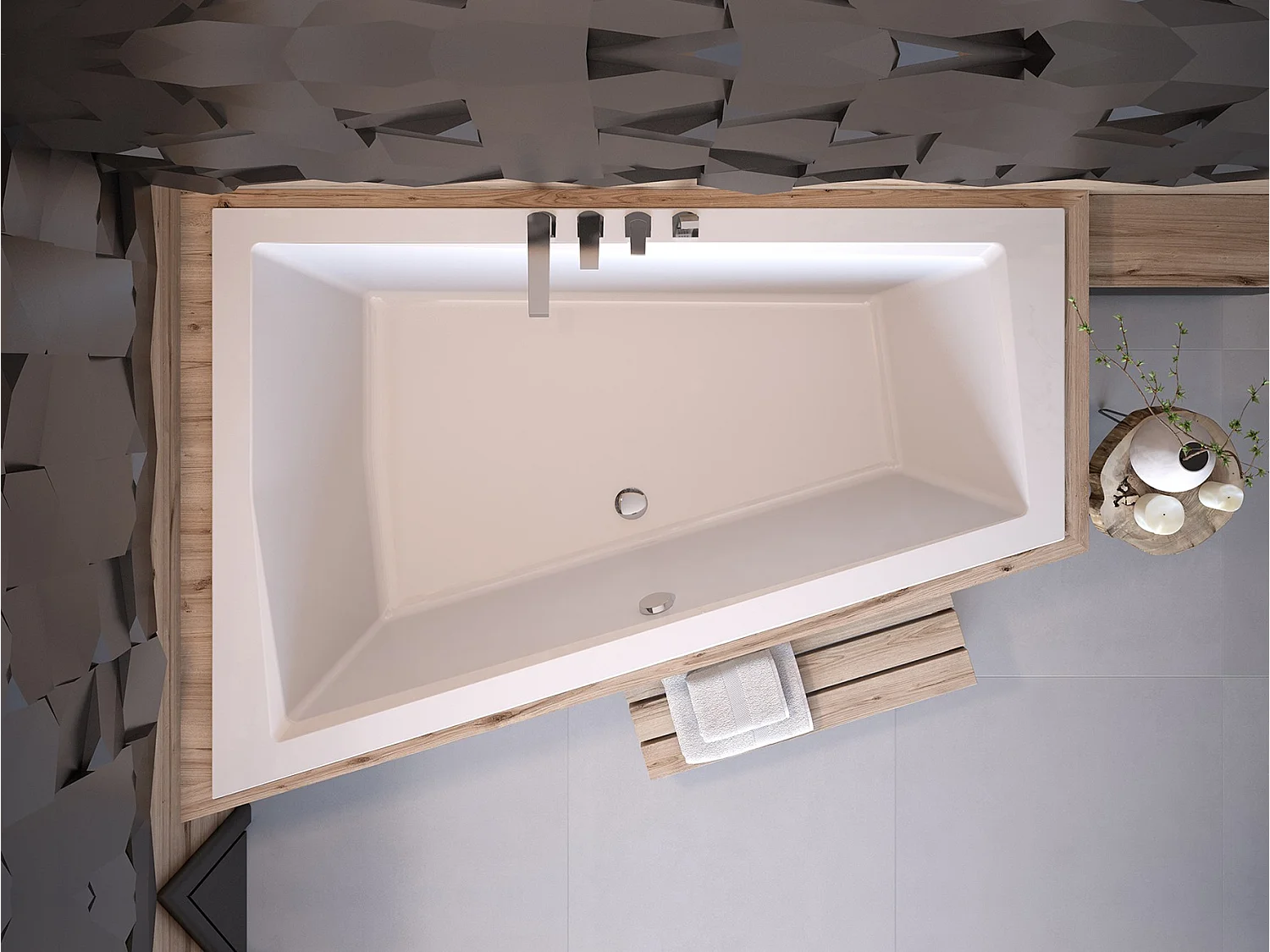 Badewanne Eckwanne INTIMA SLIM 180x125 Links mit Styroporverkleidung Ablage 4cm | Ablauf & Füße GRATIS !